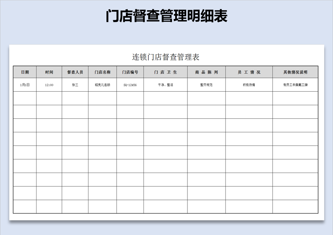 excel模板-门店检查管理明细表