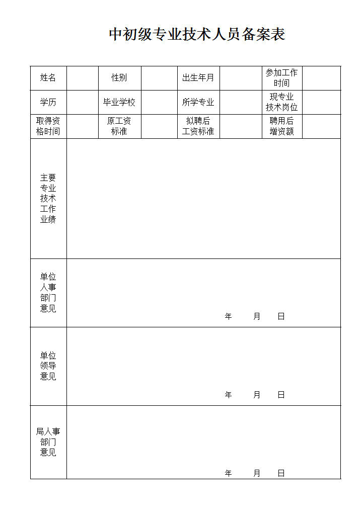 word模板-中、初级聘用审批表空白表
