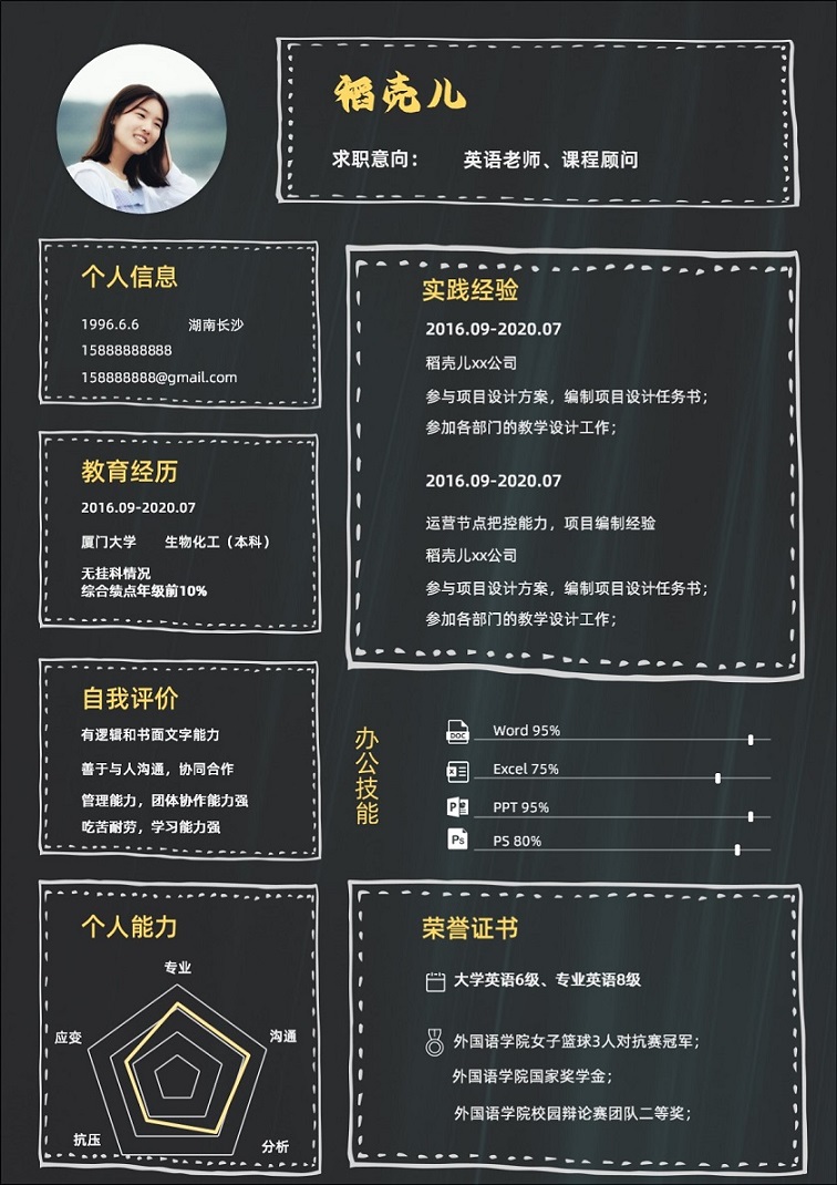 word模板-暮云灰大气个人简历模板