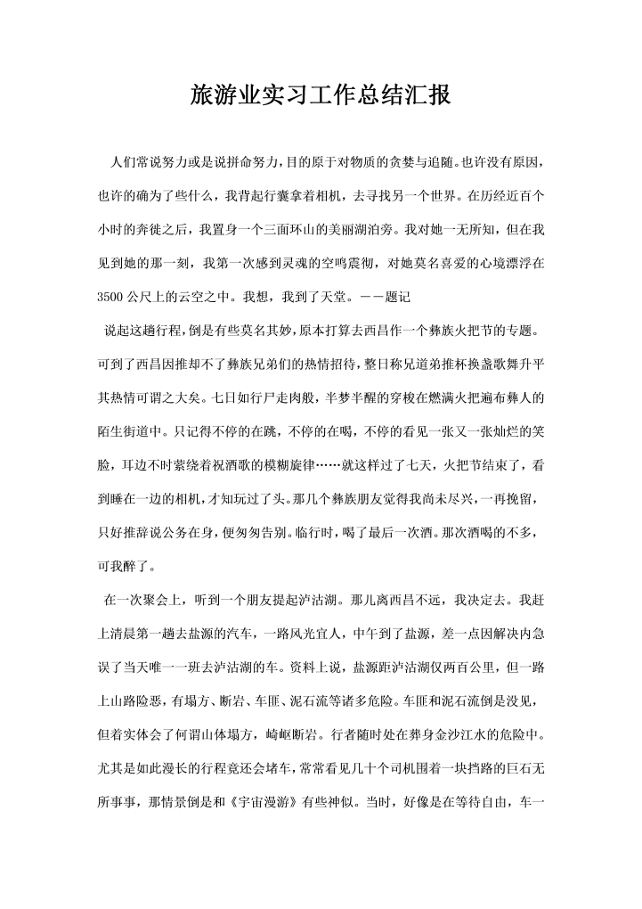 word模板-旅游业实习工作总结汇报
