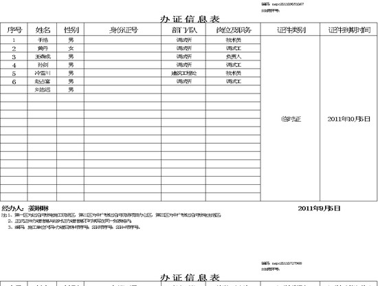 excel模板-办证信息表