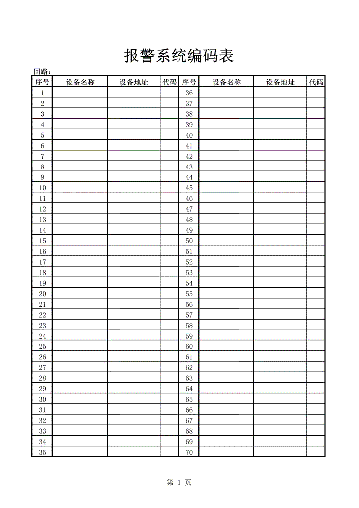 excel模板-报警系统编码表