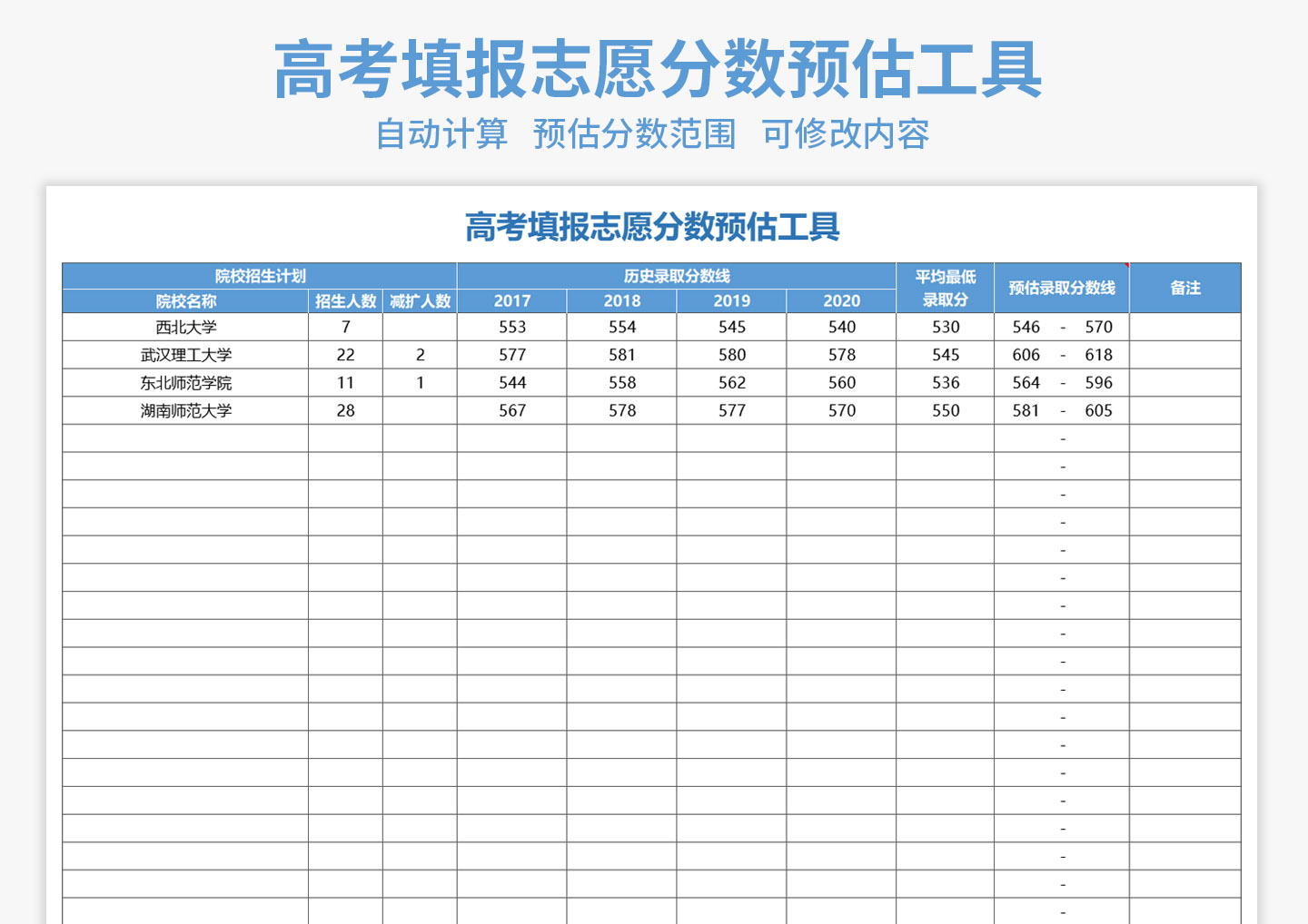 excel模板-高考志愿填报分数线预估工具