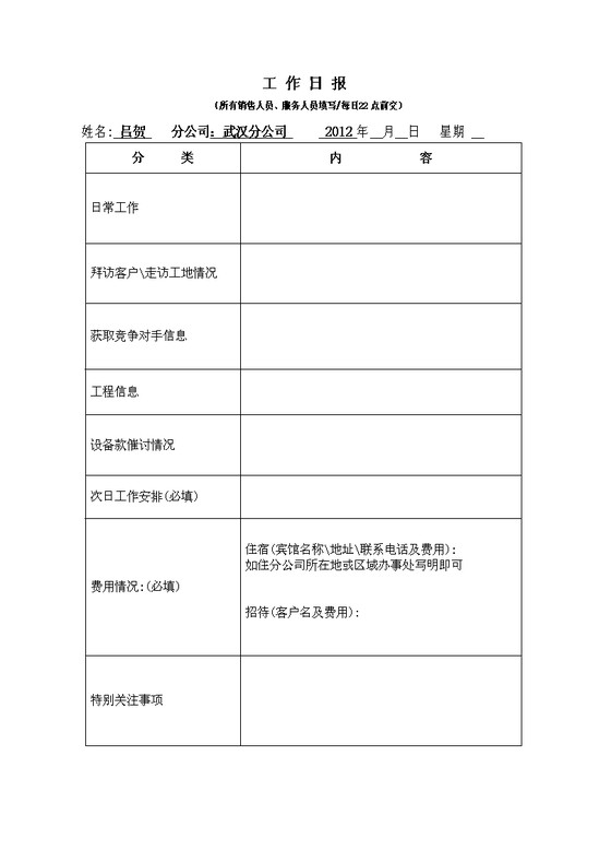 word模板-工作日报