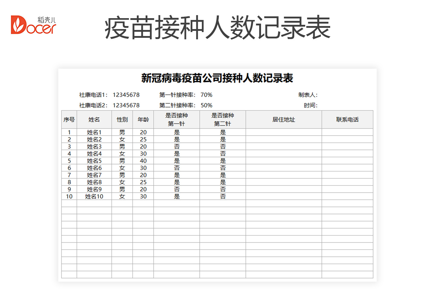 excel模板-疫苗接种人数记录表