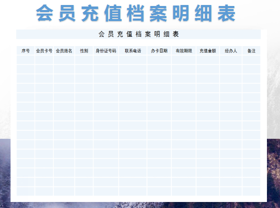 excel模板-会员充值档案明细表