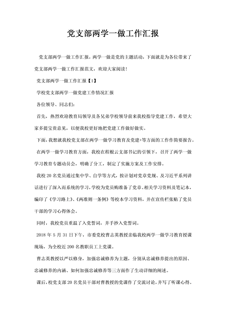 word模板-党支部两学一做工作汇报