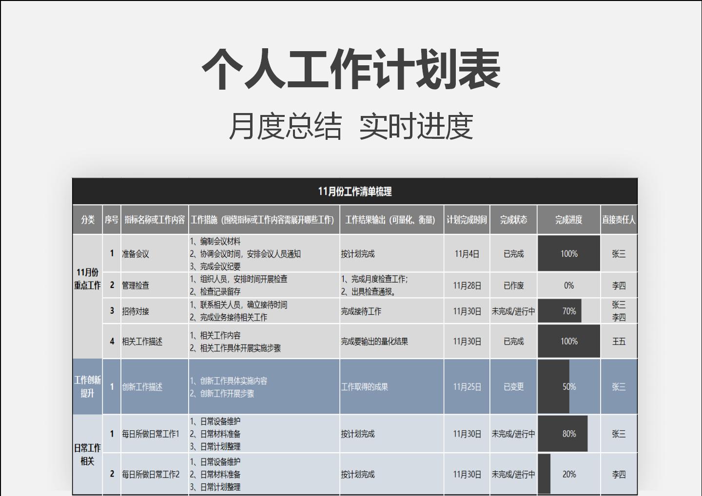 excel模板-个人工作计划表