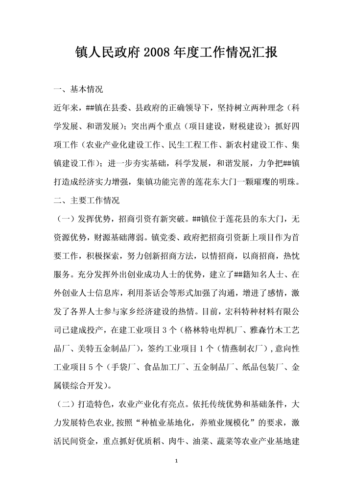 word模板-人民政府年度工作情况汇报