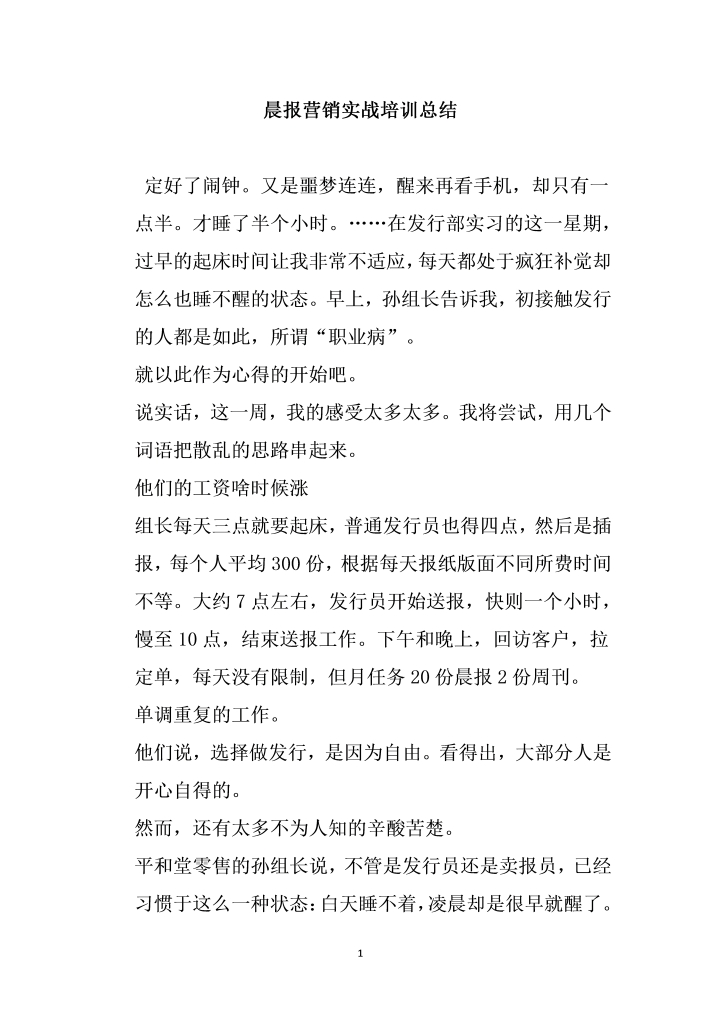 word模板-晨报营销实战培训总结