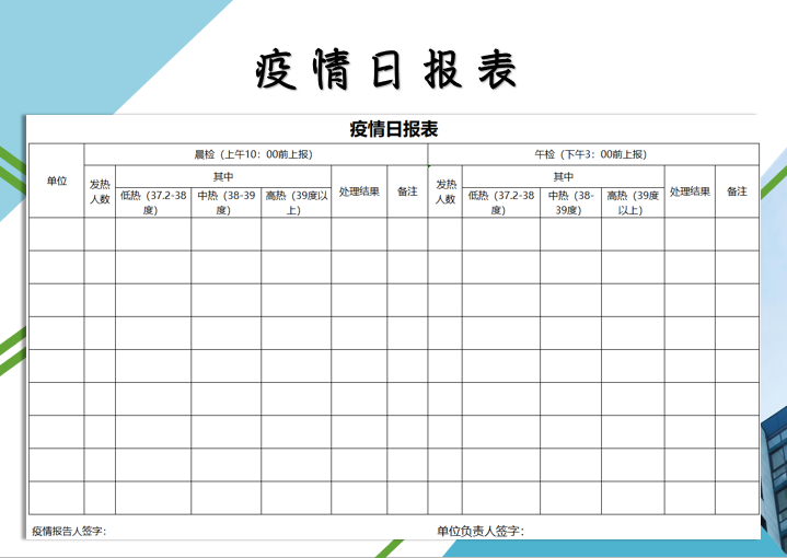 excel模板-疫情日报表