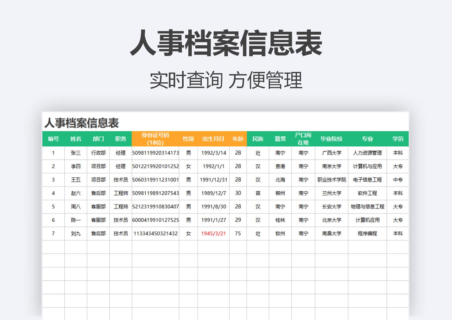 excel模板-人事信息库