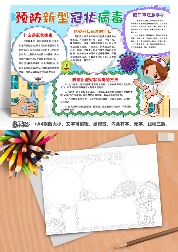 word模板-新型冠状病毒肺炎防治小报手抄报