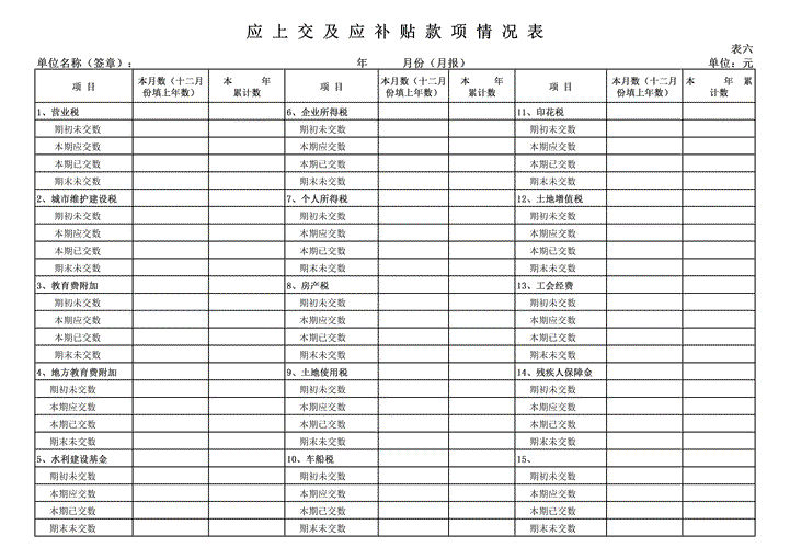 excel模板-应上交表