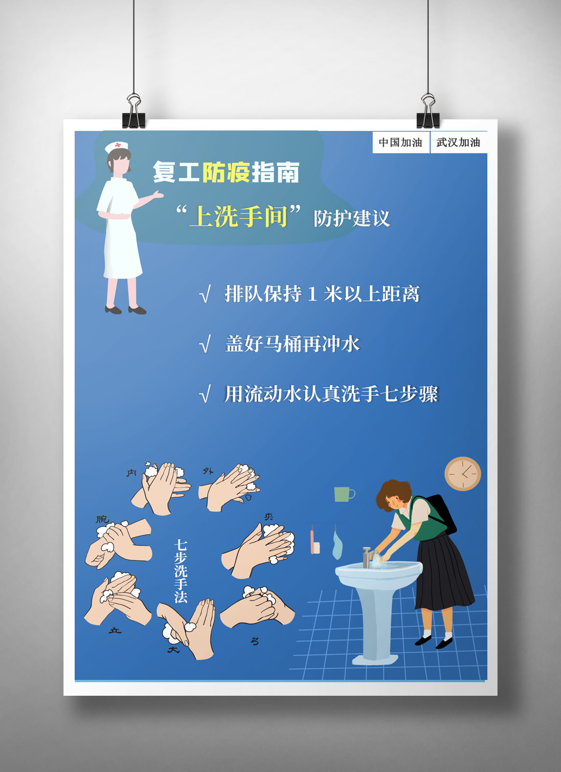 word模板-复工洗手间防护建议指南海报