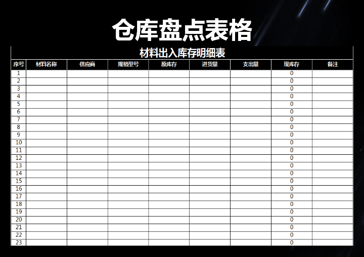 excel模板-仓库材料出入库存明细