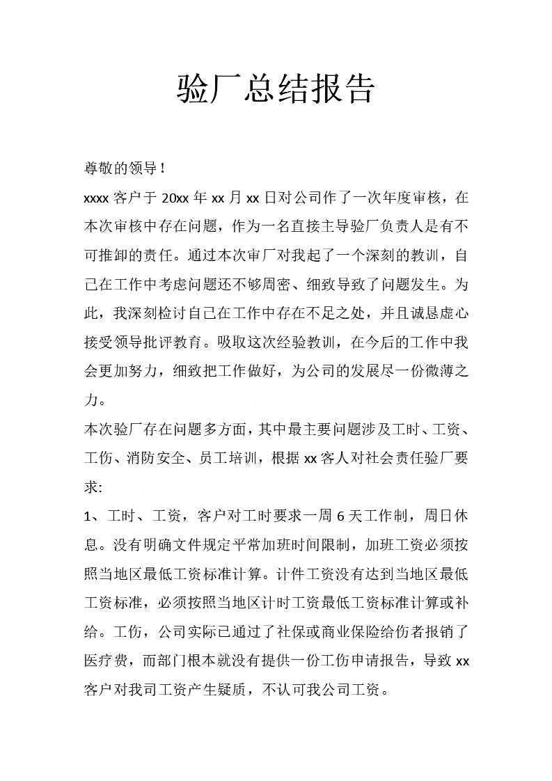 word模板-验厂总结报告