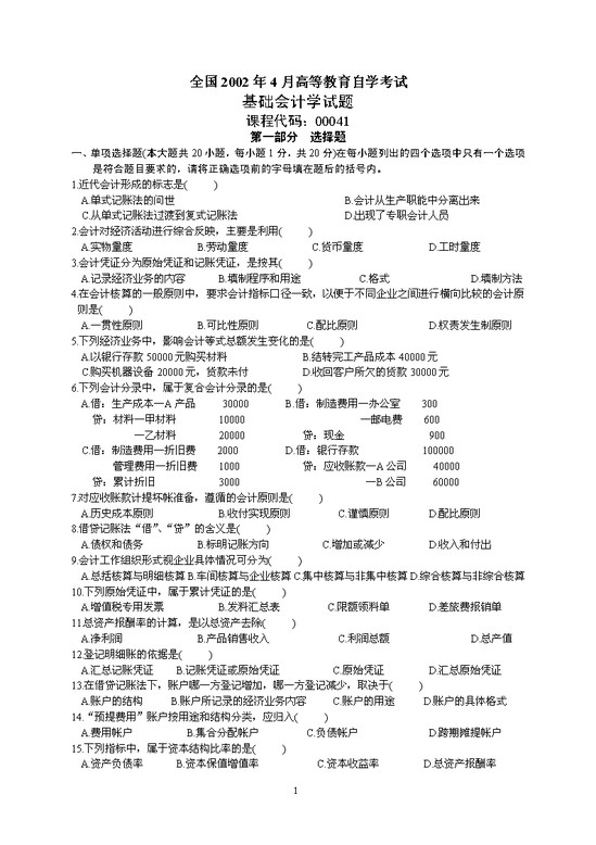 word模板-会计学考题集锦