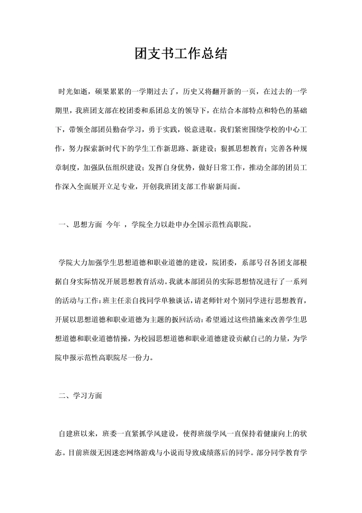 word模板-团支书工作总结