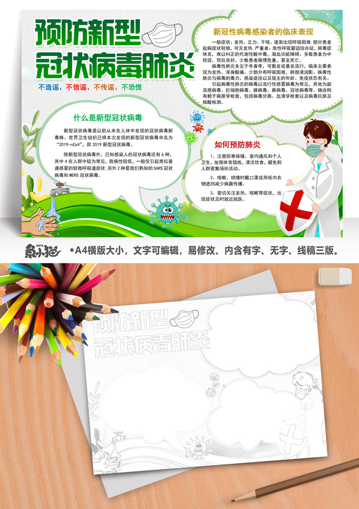 word模板-预防新型冠状病毒肺炎小报手抄报