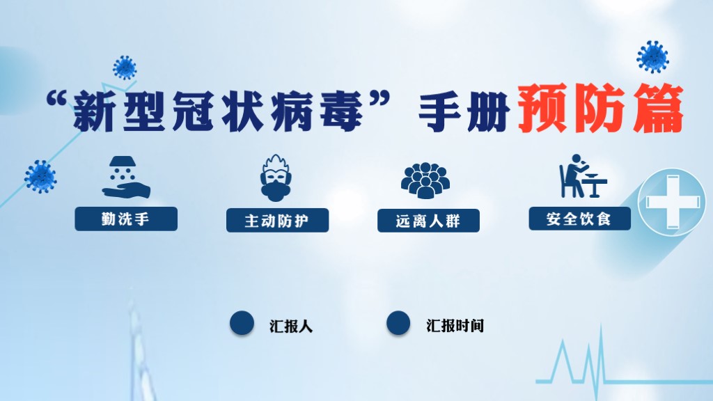 ppt模板-蓝色动态新型冠状病毒防护科普