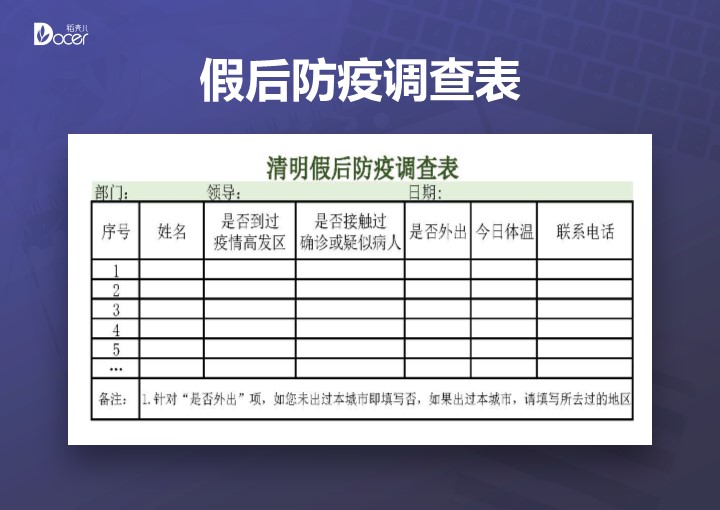 excel模板-清明假后防疫调查表