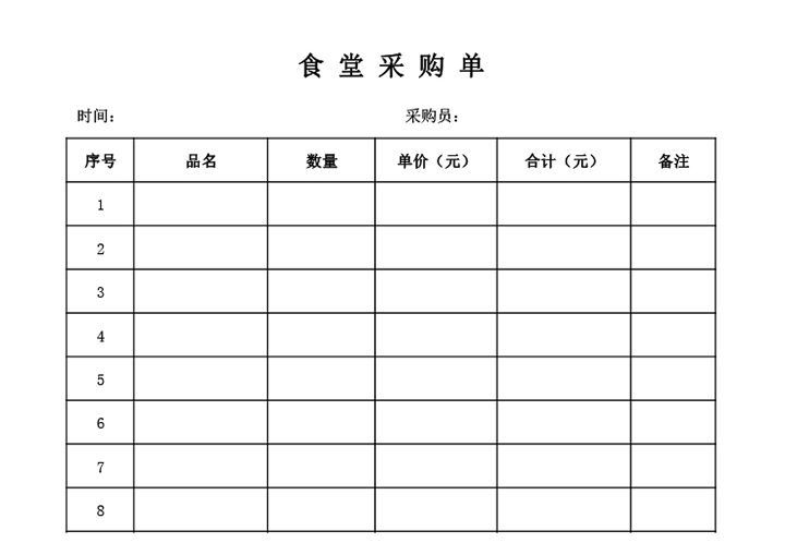 excel模板-食堂采购单