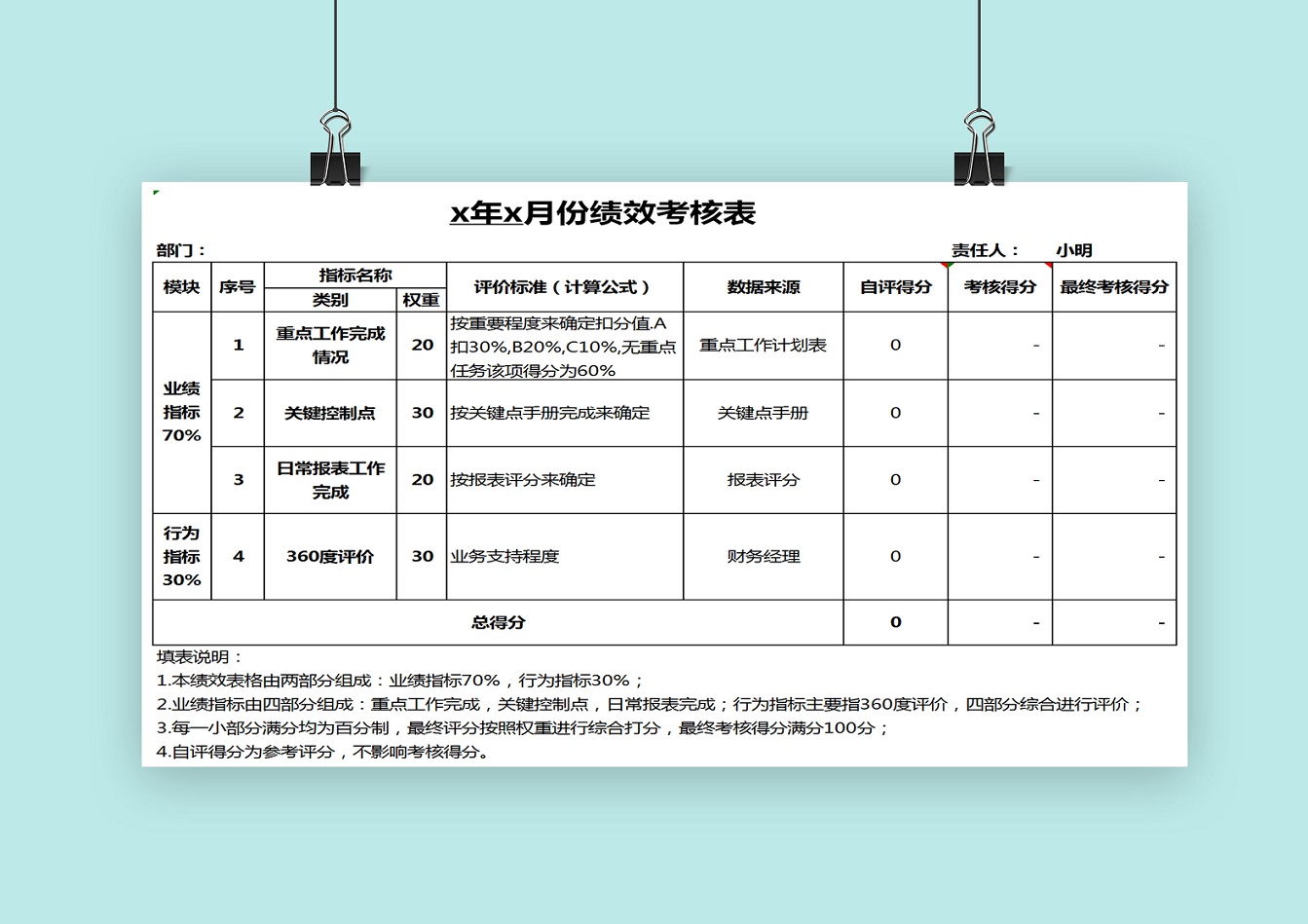 excel模板-绩效考核方案（自带公式）