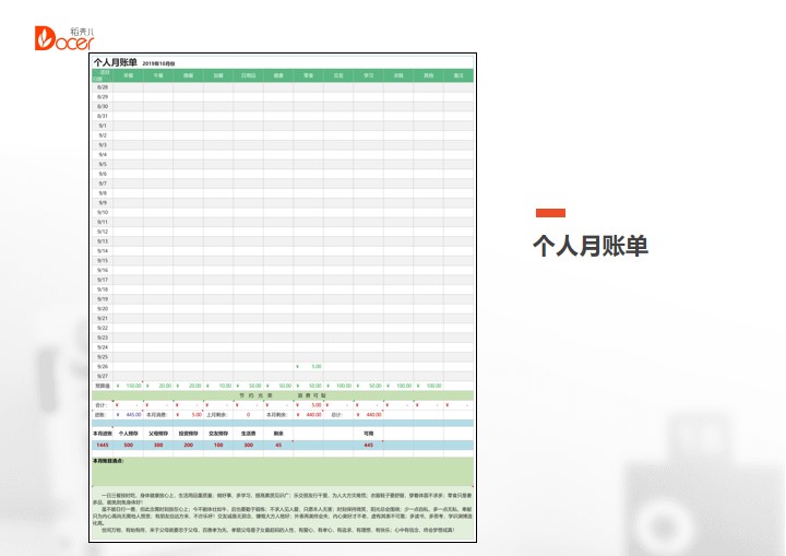 excel模板-个人月账单