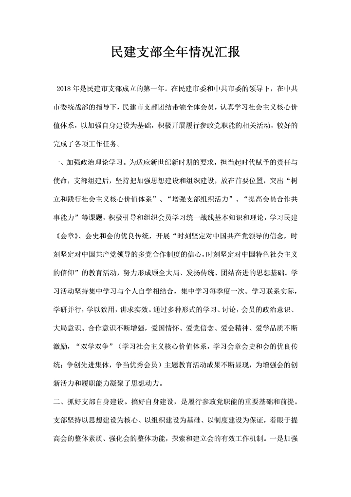 word模板-民建支部全情况汇报
