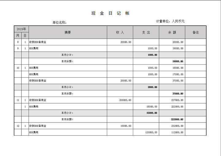 excel模板-现金日记帐模版