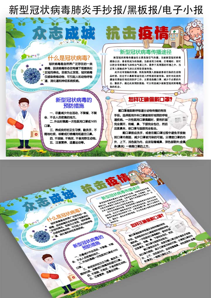 word模板-新型冠状病毒肺炎防护手抄报