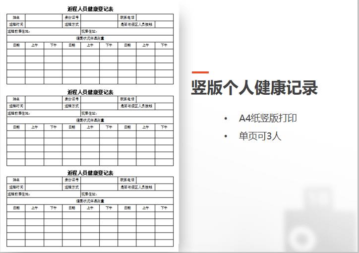 excel模板-疫情期间个人健康记录表