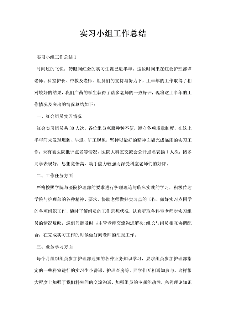 word模板-实习小组工作总结