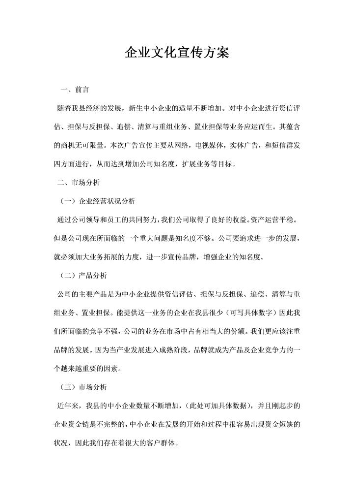 word模板-企业文化宣传方案